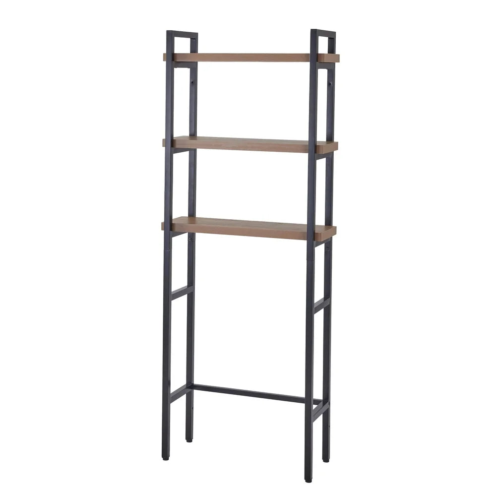 Over-the-Toilet Storage Rack 3-Shelf Adjustable Bathroom Organizer Metal Frame Natural Oak Shelves Space Saver Easy Assembly