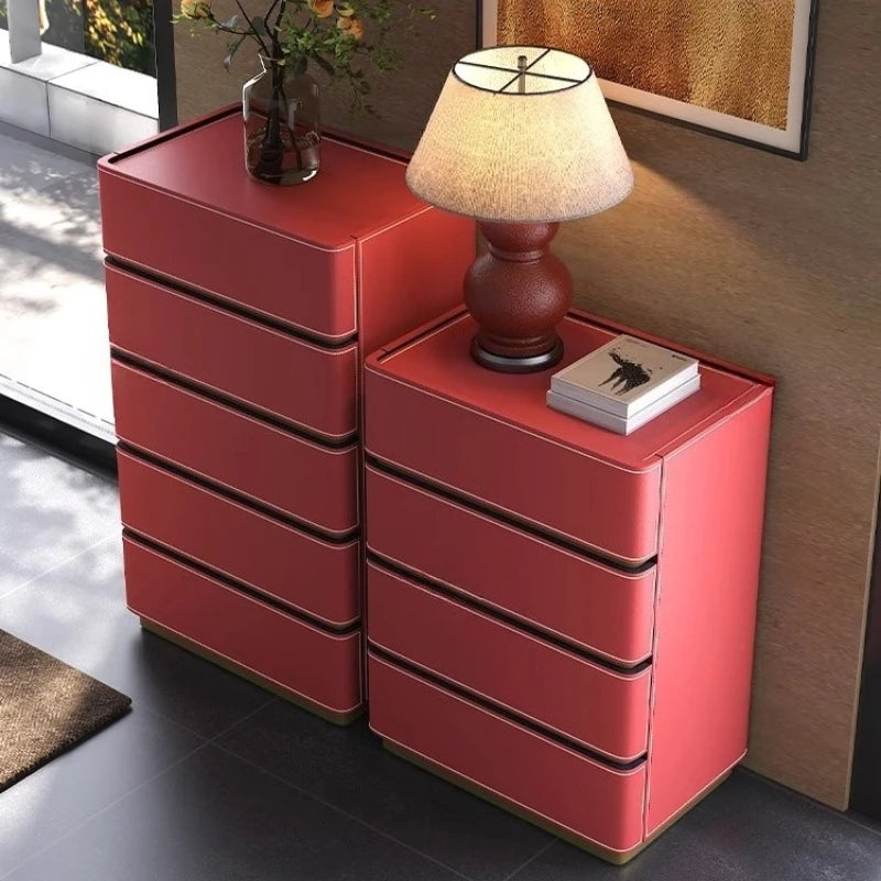 3 4 5 drawers Saddle leather Storage locker household living room drawer cabinet Italian light luxury wood Dressers Furniture