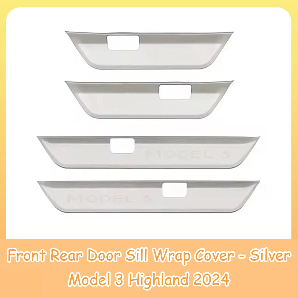For Tesla Model 3 Highland Front Rear Door Sill Wrap Cover Anti Scratch Stainless Steel Door Sill Strip Plate Car Accessories