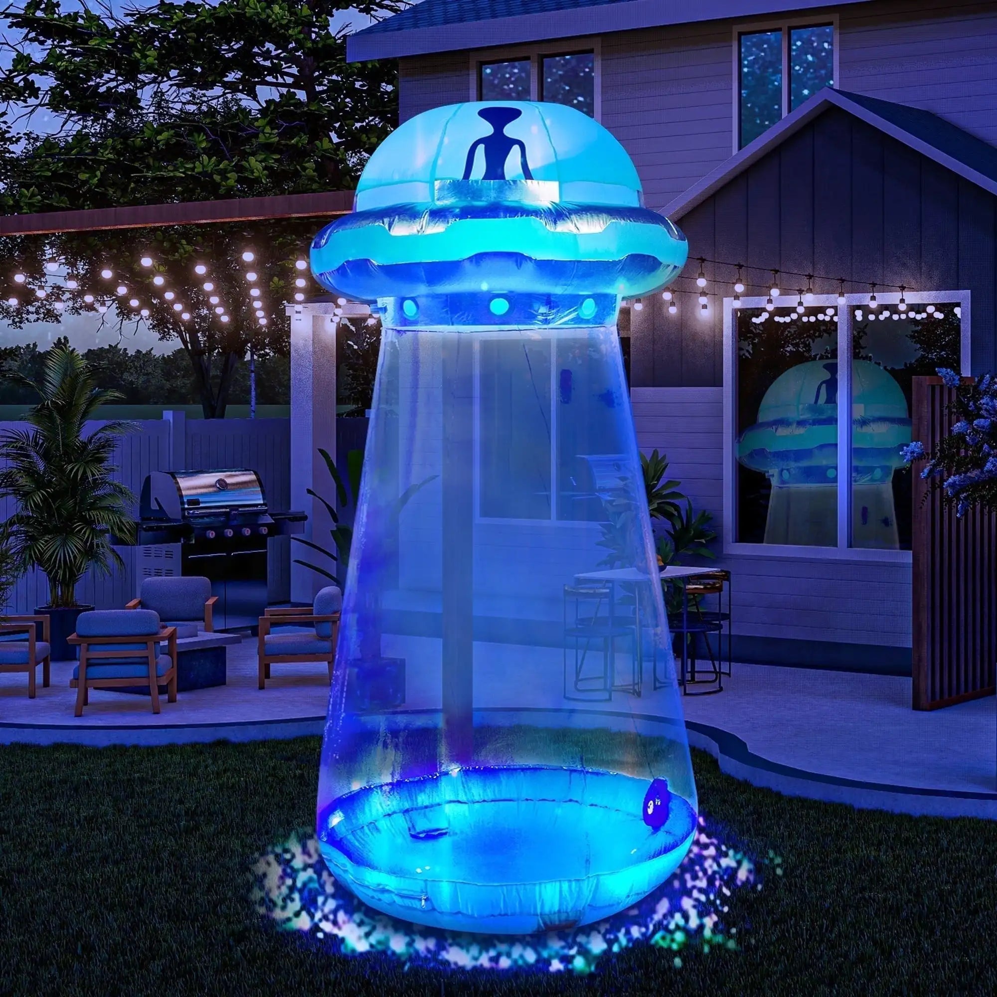 9FT Halloween Inflatable UFO Alien with LED Lights – Yard Decor