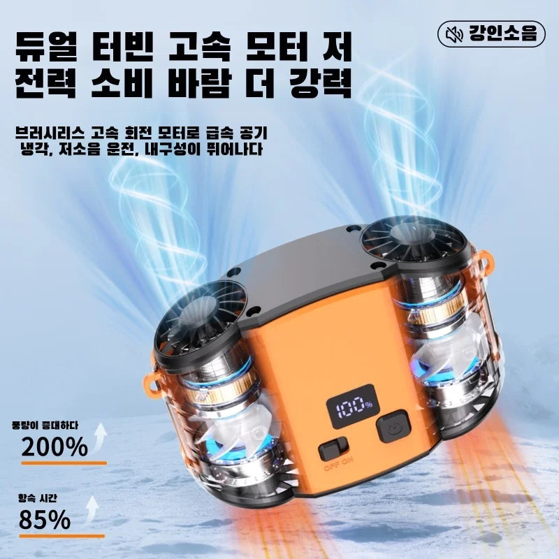 Outdoor Double Air Outlet Fan Portable Waist Hanging Neck Strong Dual