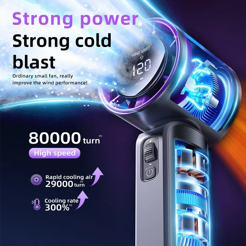 Noise Reduction Handheld Mini Fan Battery Portable Rechargeable Fan wi