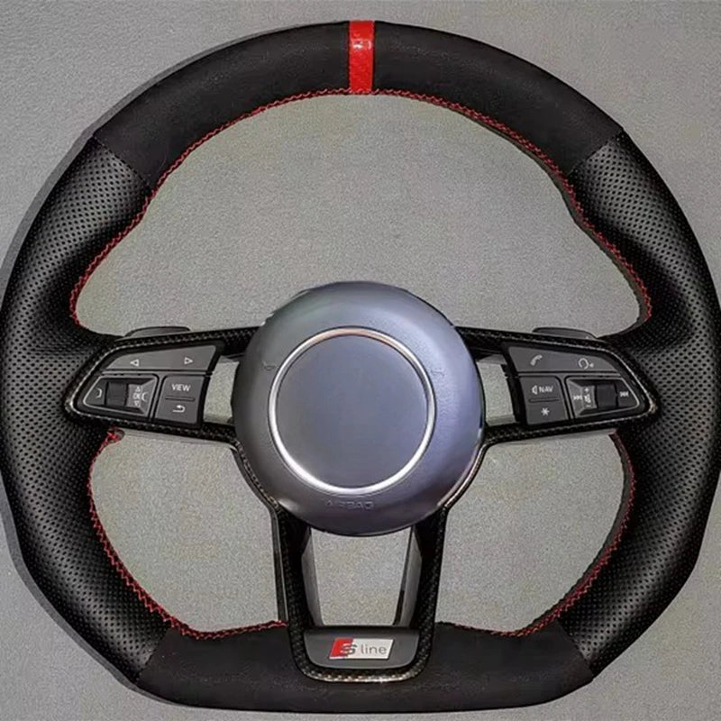 Suede Genuine Leather Car Steering Wheel Cover Braid For Audi R8 (4S) 2015-2019 TT (8S) 2014-2019 TTS 2014-2019 TT RS 2016-2019