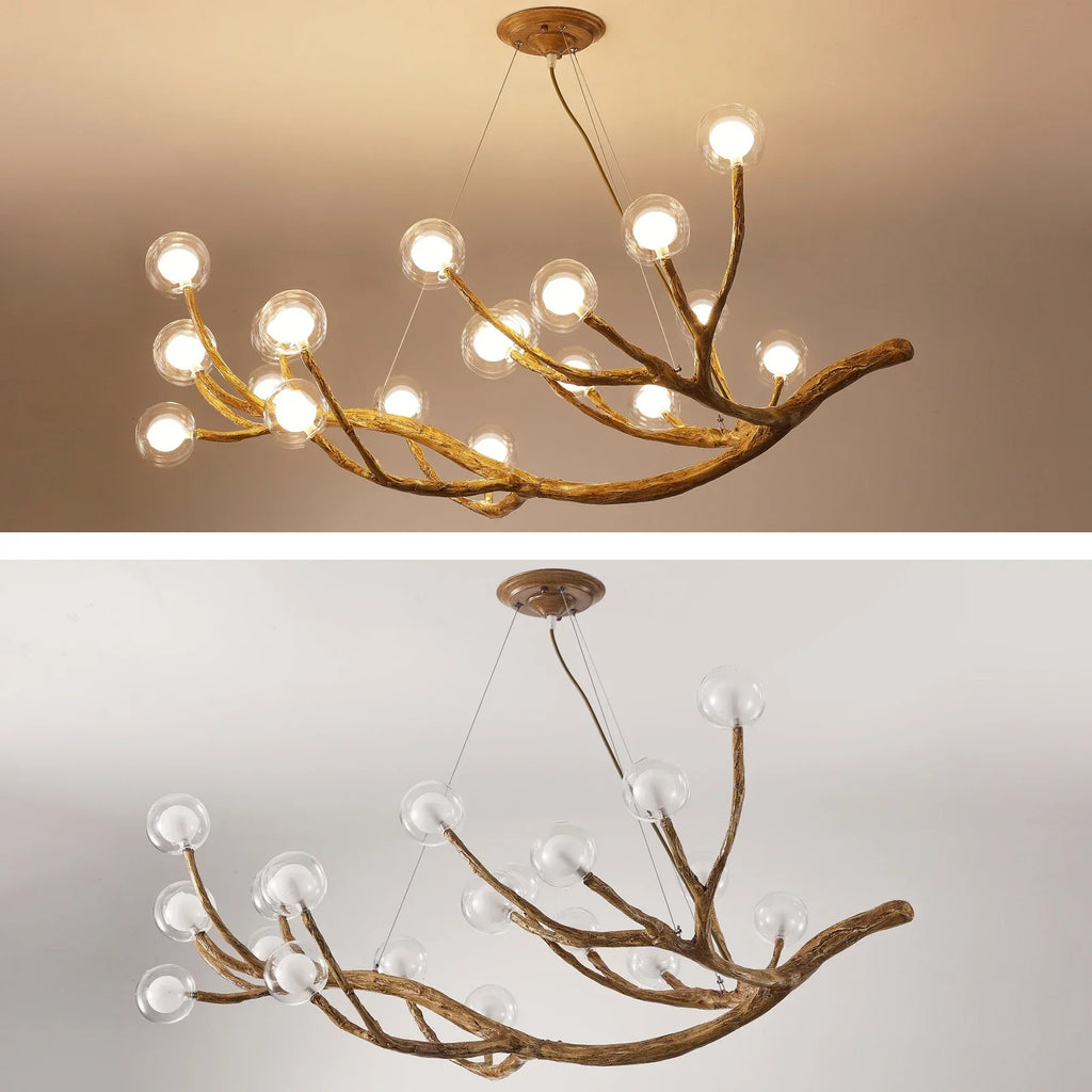 Resin Tree Branch Glass Bubble LED Pendant Chandelier for Retro Home Decor