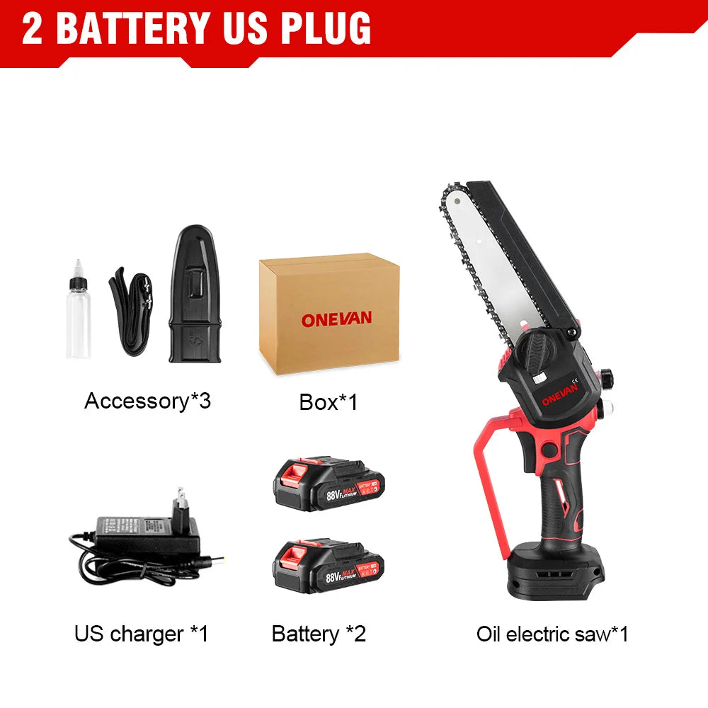 6Inch Electric Chainsaw 20000RPM Rechargeable Portable Pruning Saw Branch Pruner Shears Garden Power Tool for 21V 18V Battery