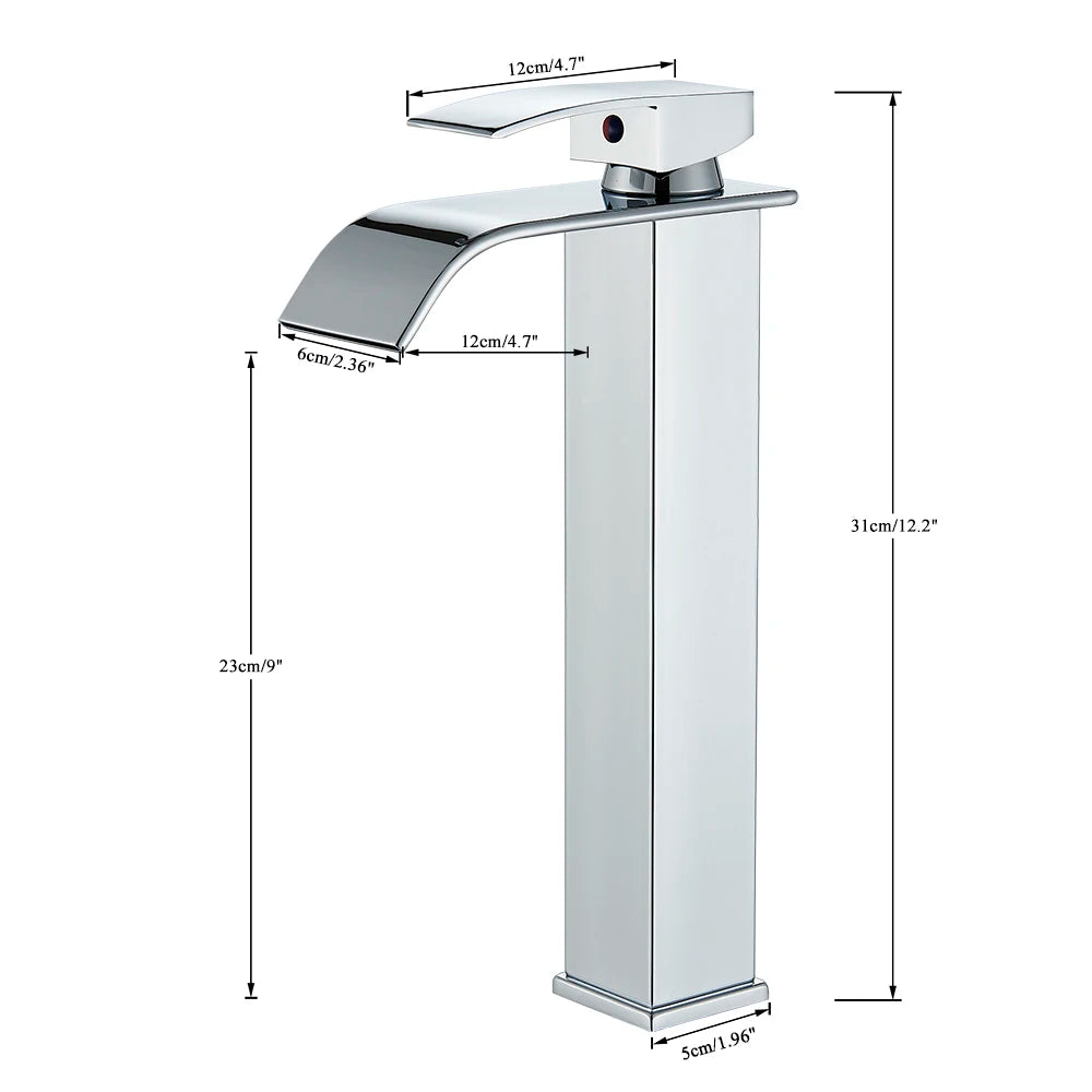 Chrome Bathroom Basin Faucet Waterfall Faucet Single Handle Wide Spout High Style Hot Cold Water Tap  for Bathroom