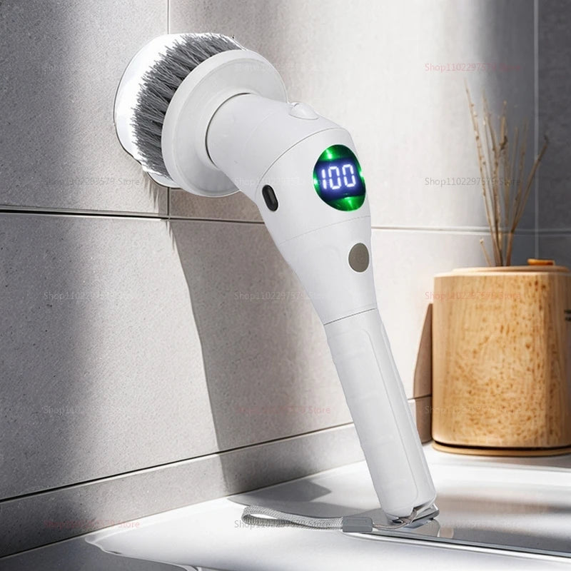 USB Electric Rotary Scrubber Cleaning Brush With LED Night Light Rotatable Household Brush Washing Kitchen Bathroom Windows