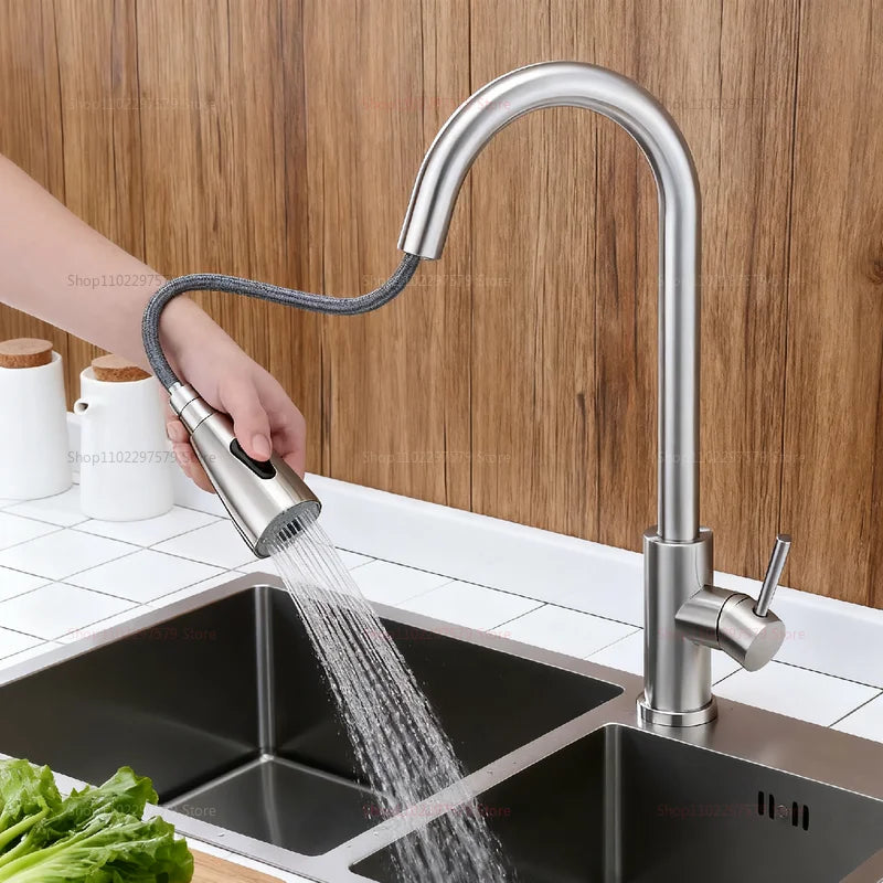 Modern Stainless Steel 360° Rotating Telescopic Kitchen and Bathroom Faucet Durable Staineless Steel Sink Basin Tap for Home