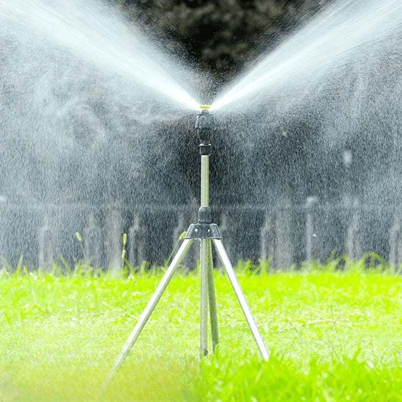 360 Rotary Irrigation Sprinkler Head with Tripod Telescopic Support Automatic Rotating Sprayer Garden Lawn Watering Sprinkler