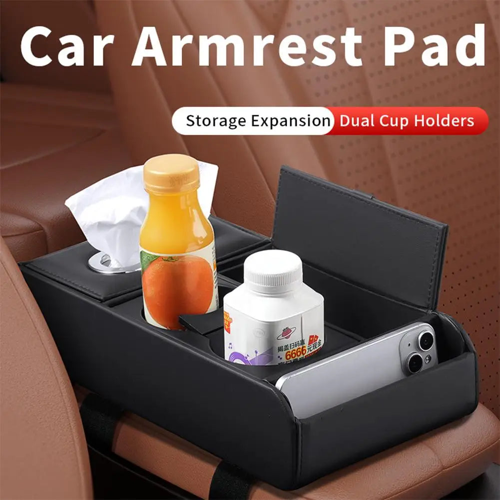 Car Armrest Box Heightening Pad Multifunctional Storage Box Water Cup Case Luxury Vehicle Storage Tissue Holder Organizer N3F6