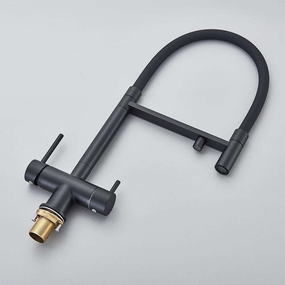 Black Filtered Kitchen Faucet Pure Water Pull Out Brass Sink Faucet Dual Handle Hot&Cold Drinking Water Purified Mixer Taps