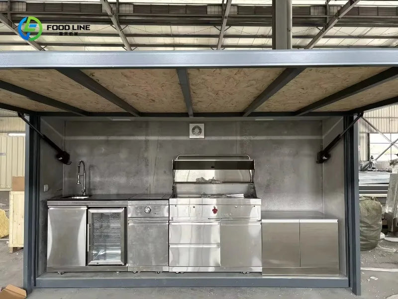 Customized Modular Outdoor Kitchen Cabinet Garden Stainless Steel Outdoor BBQ Kitchen With Shed