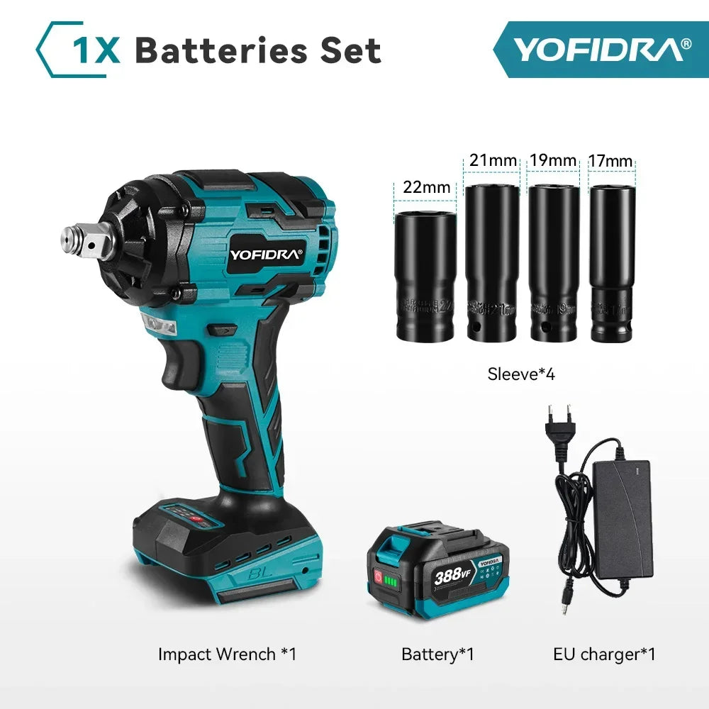1000N.M Torque Brushless Electric Impact Wrench 1/2 inch Cordless Wrench Power Tool For Makita 18V Battery Pin