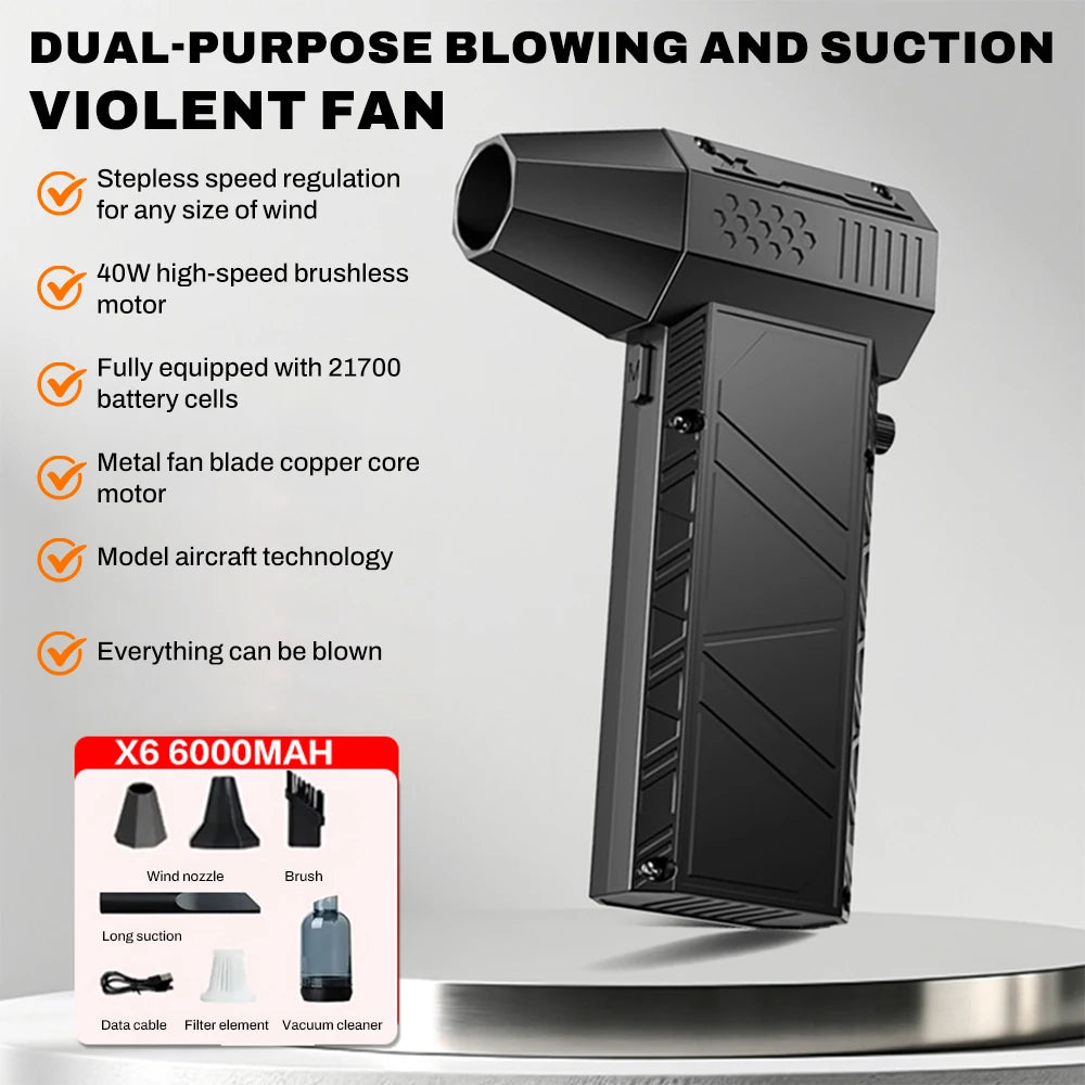 X6 Upgrade Violent Fan 400000RPM Powerful Air Blower Vacuum Dust Cleaner Type-C Charging Strong Winds Brushless Turbo Jet Blower