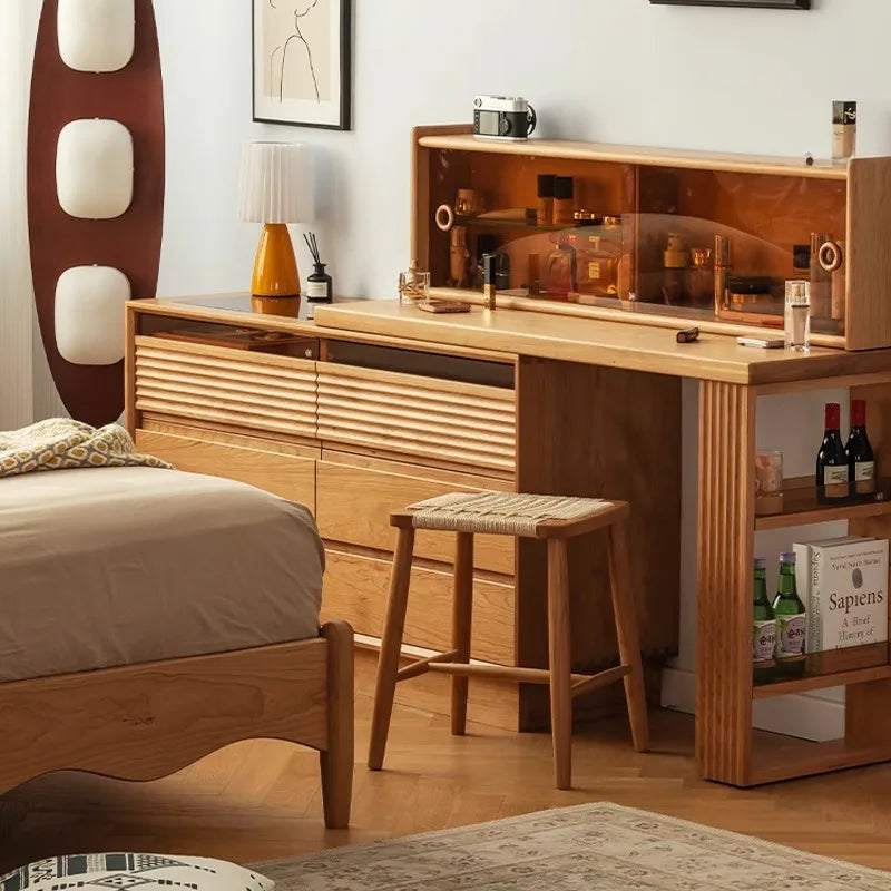 Solid wood dresser chest integrated removable cream wind bedroom bedside makeup table storage cabinet