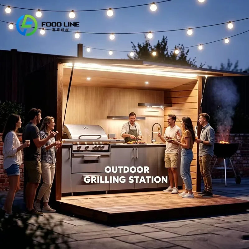 Customized Waterproof Garden Backyard  Modern Outdoor Kitchen Cabinets ,All-Weather Outdoor Kitchen with Full Cooking Equipment