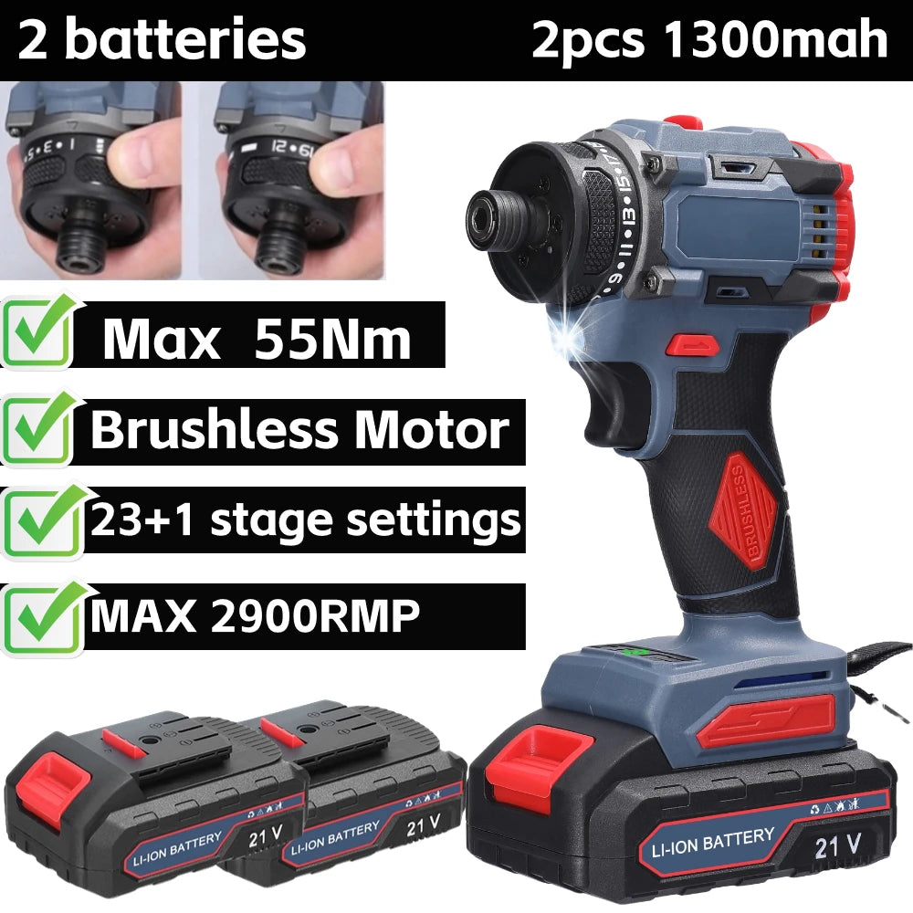 16.8V Brushless Screwdriver Lithium Electric Drill Rechargeable Hand Drill Screwdriver Electric Tool Torque Drill Repairing Kit