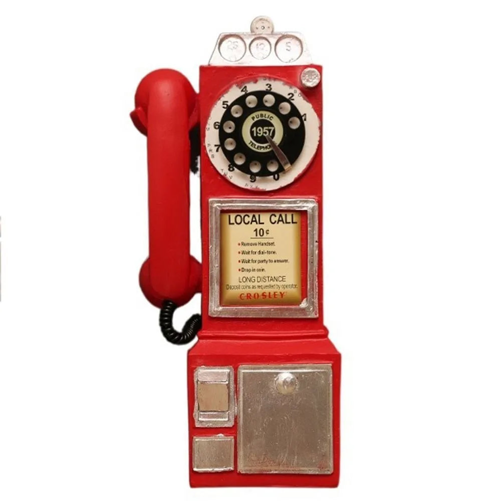 Vintage Wall-Mounted Resin Telephone Booth Figurine with Rotary Dial