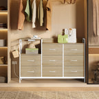 Chest of Drawers with 8 Fabric Drawer Sideboard Storage Cabinet for Kitchen Office with Charging Sockets Steel Frame 132x88x30cm
