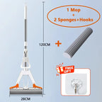 New Squeezed Self Draining Rubber Cotton Mop Hand Free Magic Self-cleaning Flat Mop Reusable Sponge Household Floor Cleaning