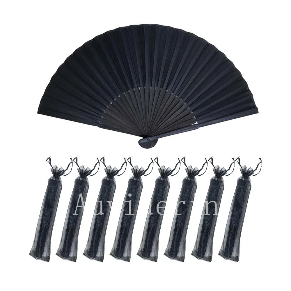 40/20Pcs Black Hand Folding Fan Print Logo For Promotion Gift Personalized Anniversity Souvenirs Fan Birthday Party Favors