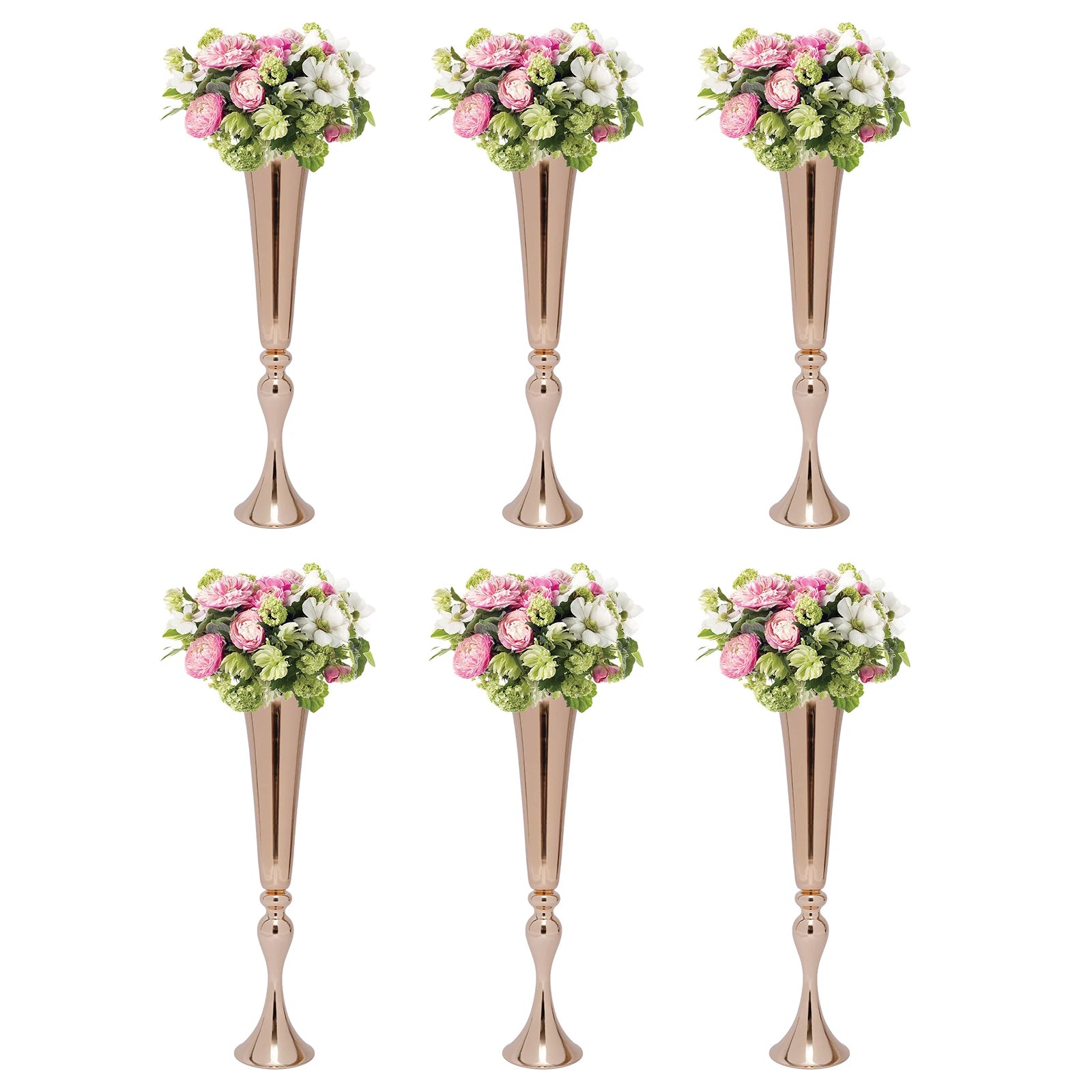 6 PCS Gold Trumpet Vases Wedding Party Props Centerpieces Flower Stand Candle Holder Centerpieces for Table Wedding