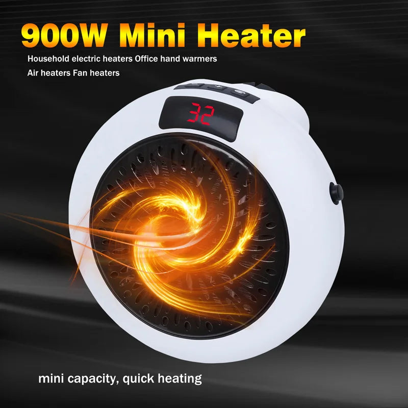 Electric Heater 900W Portable Plug In Wall Heater Room Heating Stove Remote Warmer Machine Home Office Warming Machine