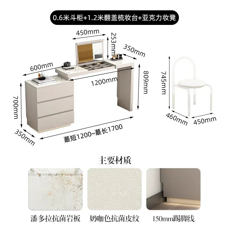 Minimalist bedroom dresser, storage cabinet, retractable bedside chest of drawers, dressing table, folding mirror