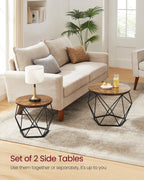 VASAGLE Small Coffee Table Set of 2, Round Coffee Table with Steel Frame, Side End Table for Living Room, Bedroom, Office