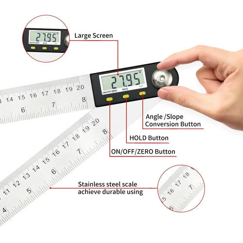 SHANHR 200 mm/300 mm Digital Angle Ruler Stainless Steel Electronic Angle Meter Electronic Protractor Goniometer Angle Gauge