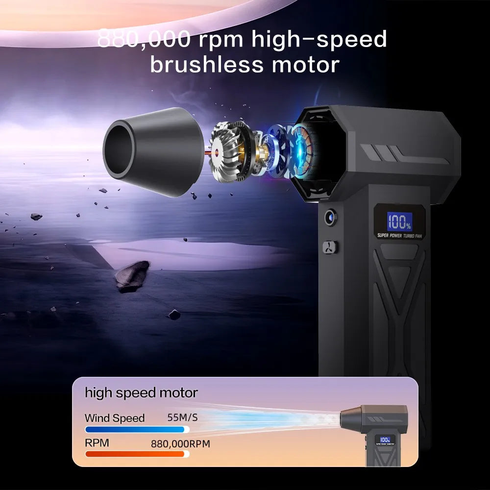 P70 Turbo Fan 160g Wind Pressure Powerful Turbo Air Blower With LED Lights Wireless Dust Blower High Speed Jet Blower Car Vacuum