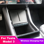 For tesla model 3 17-20 Carbon Fiber ABS Fast Wireless Phone Charger Dual USB Ports Center Console Fast Charging Pad