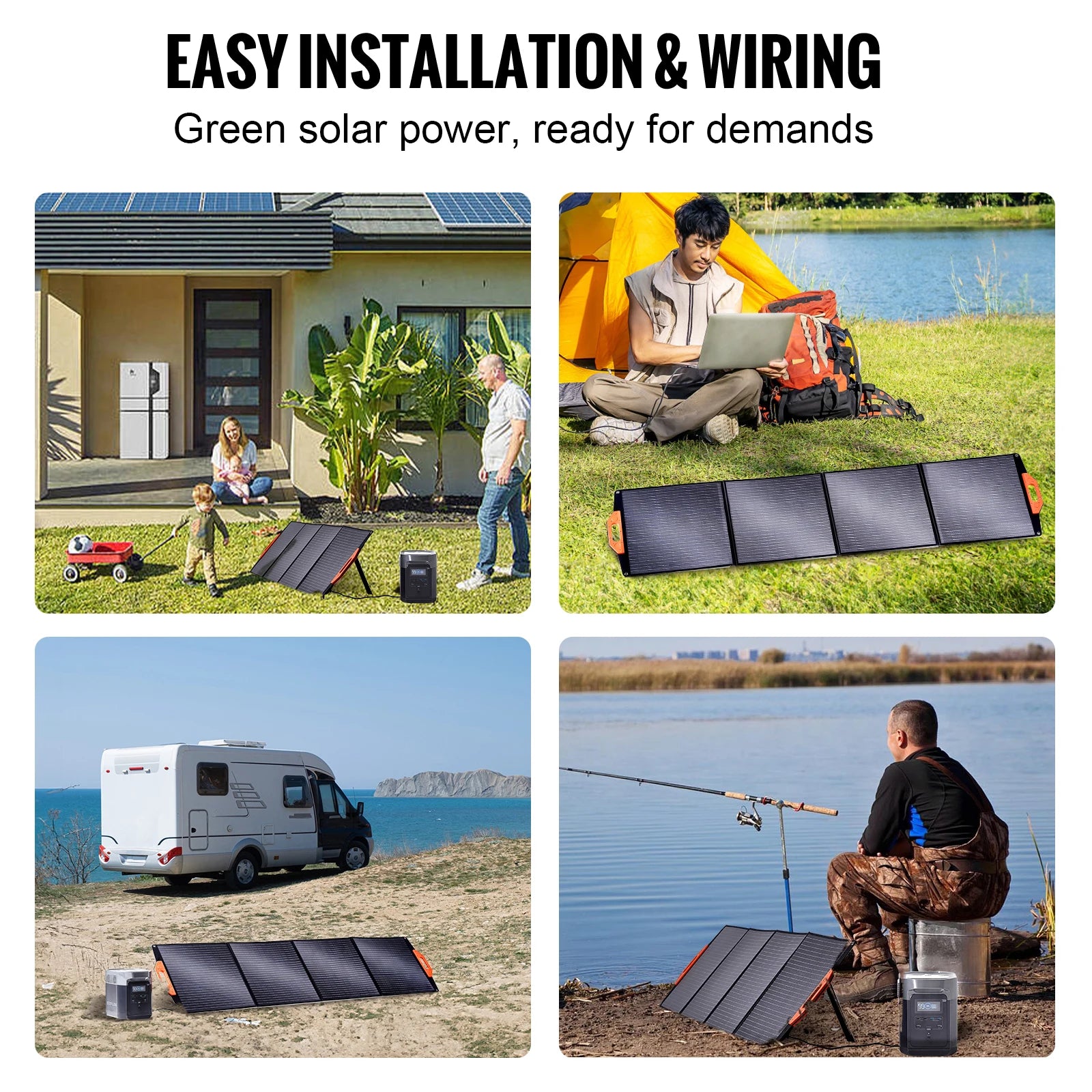 VEVOR Portable Monocrystalline Solar Panel Foldable ETFE Charger Efficiency Panel Waterproof for Power Stations Camping Hiking