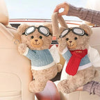 Creative Car Tissue Box Car Paper Box Cute Cartoon Interior Ornaments Short Plush Bear Multi-functional Storage Bag For Home