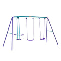 Metal Swing Set with Glider, Two Swing Seats and Adjustable Height, Outdoor Heavy Duty A-Frame Suitable for Playground, Backyard