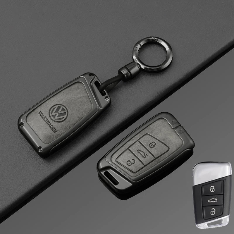 Leather Car Remote Key Case Full Cover Protection Shell for VW Volkswagen Magotan Magotan GTE Passat B6 B7 B8 CC Arteon Keychain
