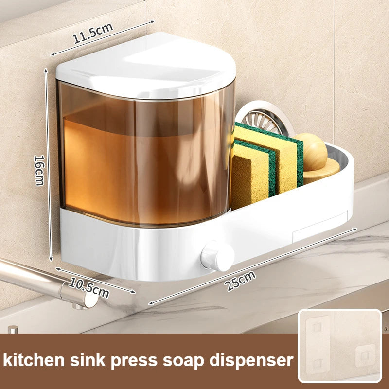 Kitchen Dish Soap Press Drain Storage Rack Punch-free Wall-mounted Kitchen Sink Press Soap Dispenser Kitchen Accessories