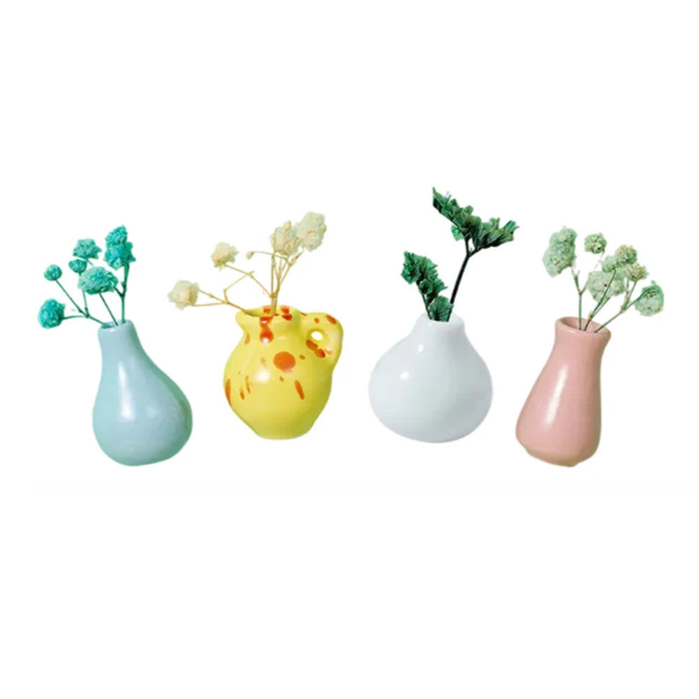 3-14pcs Set Mini Ceramics Vase Fridge Magnets Label Mini Bonsai Magnet Button Potted Simulation Flower Vase Refrigerator Message
