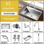 Stainless Steel Kitchen Sink Farm House Above Counter Undermounter Single Bowel Wash Basin with Faucet Drain Kitchen Accessories