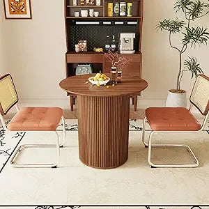 31.5" Round Dining Table for 2-4 People, Small Kitchen Dinner Table with Fluted Wood Base, Farmhouse Circle Dining Tables for H