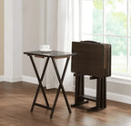Indoor Folding Table Set of 4 in Walnut L19 x W15 x H26 inches. 4 Tables+1 Rack Stand.