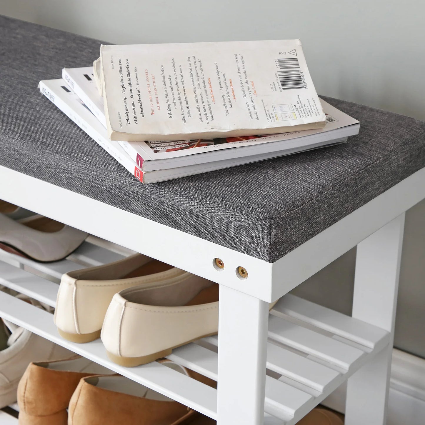 SONGMICS 3-Tier Bamboo Shoe Rack, Stable Shoe Organizer for Entryway & Living Room, Bench Seat Holds Up to 330 lb