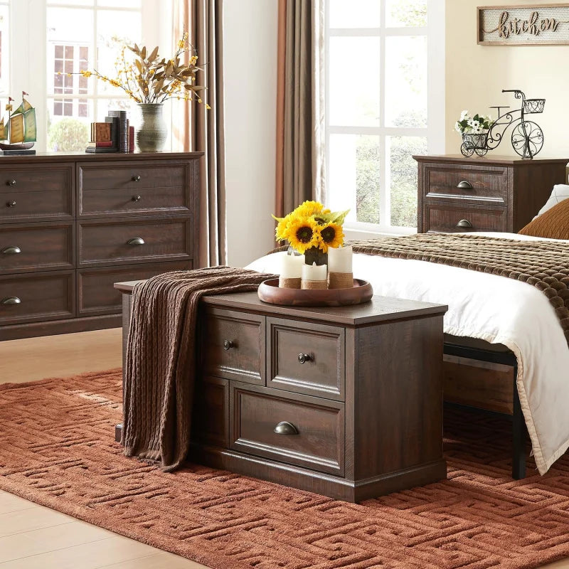 Farmhouse 5 Dresser for Bedroom, 45" Wide of Drawers, 21" Tall Closet Bench Chest Storage Trunk, W