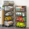 Kitchen Multi-Layer Storage Cart Floor Movable Shelf Fruit and Vegetable Basket Snack Toy Rack Adjustable Storage