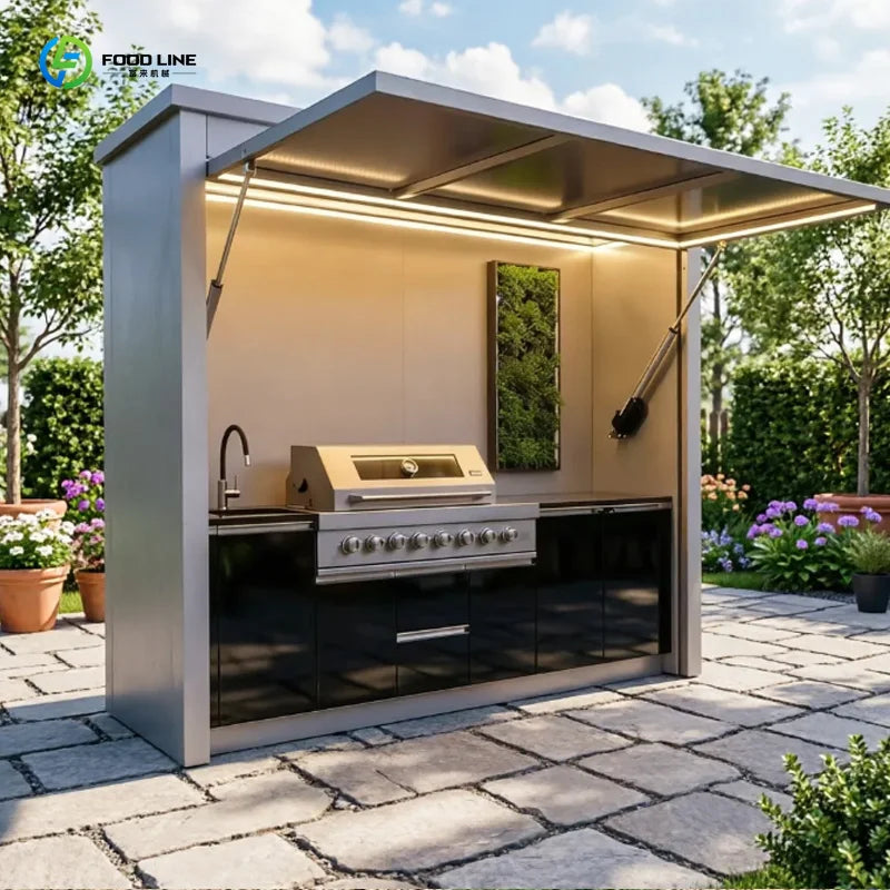Customized Outdoor Kitchen Island Cabinet Stainless Steel Waterproof Custom Built In BBQ Grill Pizza Oven For Backyard Garden