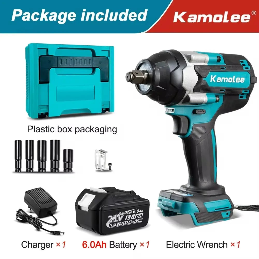 Kamolee 1800 N.M high torque wireless charging impact wrench 1/2inch brushless electric wrench compatible with Makita18V battery