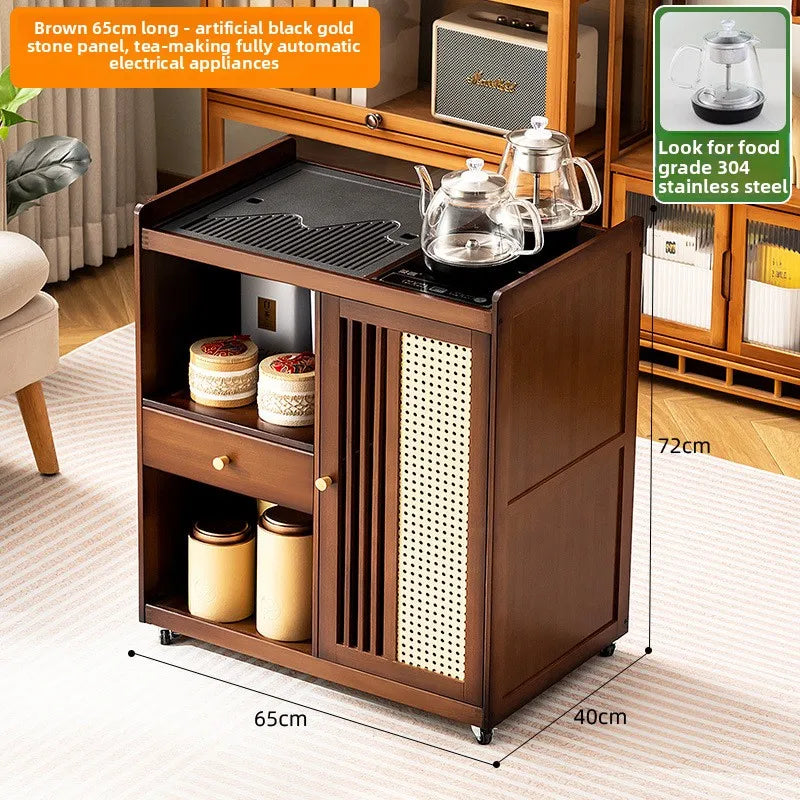 Mobile tea table Small tea table Kettle integrated tea cabinet Solid wood coffee table Tea cart Brewing tea table