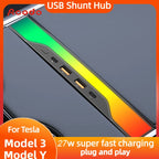 For Tesla Model Y 2023 Accessories USB Hub 4-Port 27W Fast Charger Smart Docking Station Adapter Power Shunt Splitter Extension