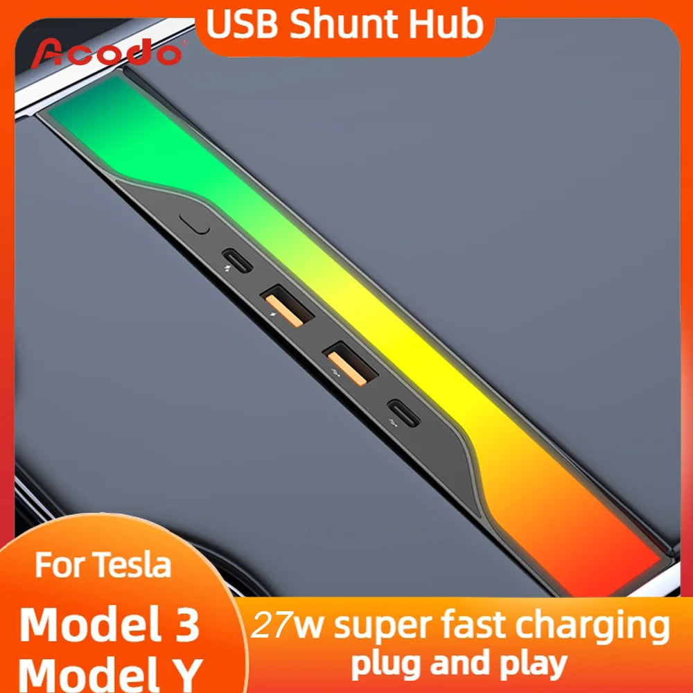 For Tesla Model Y 2023 Accessories USB Hub 4-Port 27W Fast Charger Smart Docking Station Adapter Power Shunt Splitter Extension