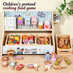 Wooden Kitchen Pretend Play Set Magnetic&Hook Loop Cutting Foods Game Fruits Vegetables Meat Dessert Educational Role Play Toys